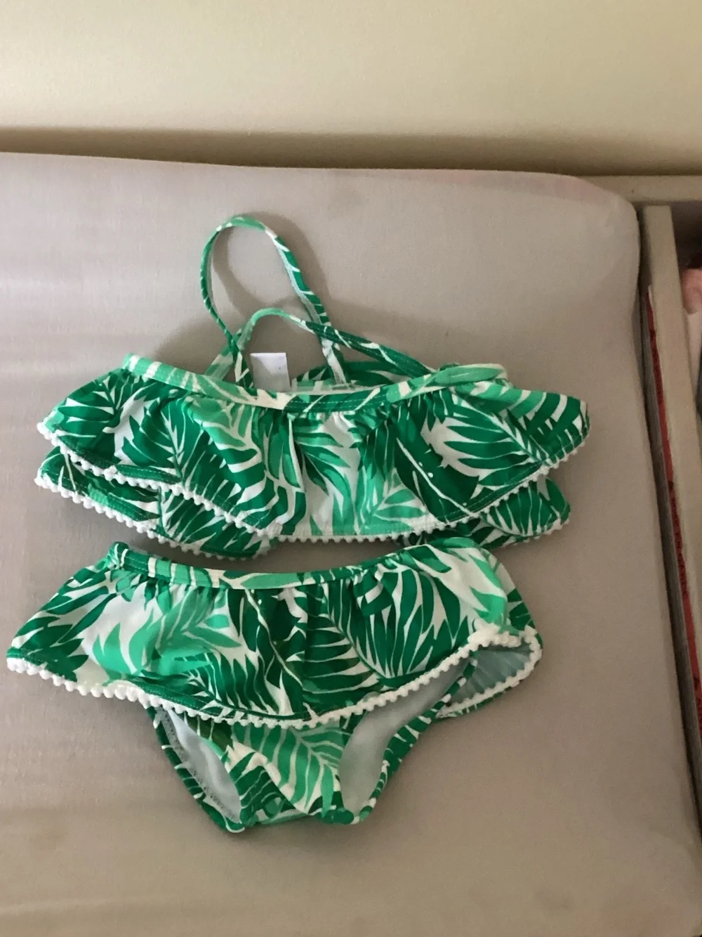 Janie and Jack Green Tropical Leaf Ruffle Bikini